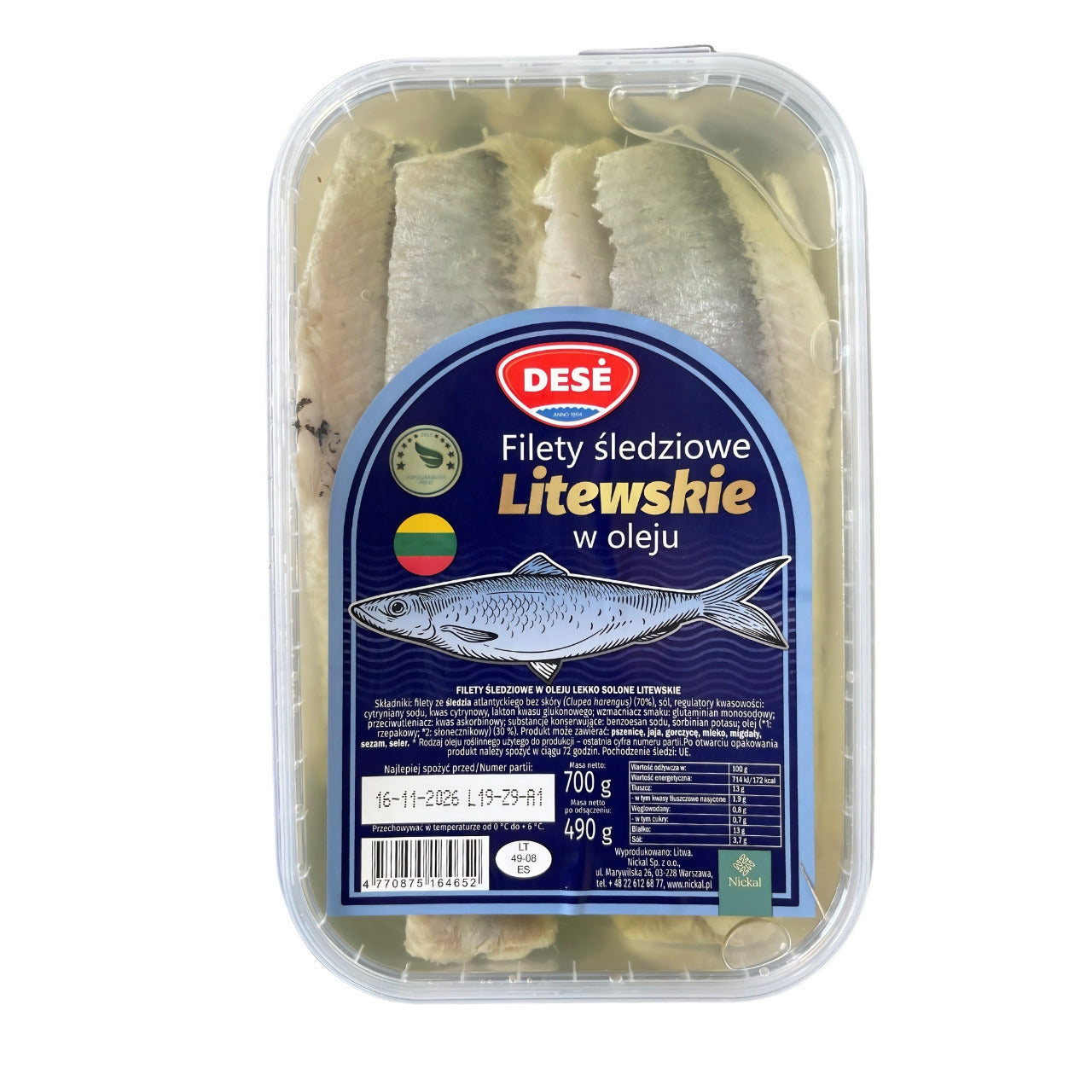 Litewskie filety śledziowe w oleju 700 g -  DESE