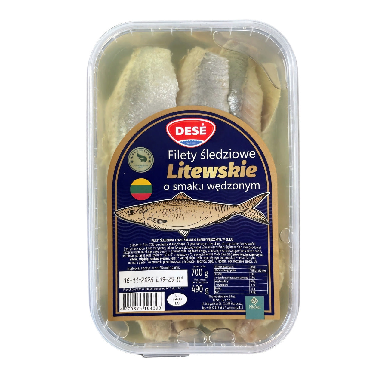 Filety śledziowe wędzone w oleju 700 g Dese