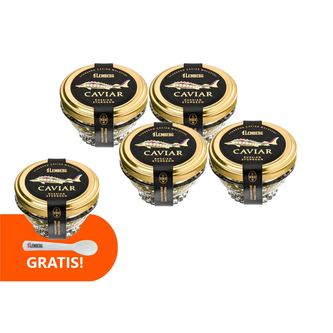 Kawior z Jesiotra OSIETRA 4 x 50 g + 1 GRATIS + łyżeczka z masy perłowej GRATIS