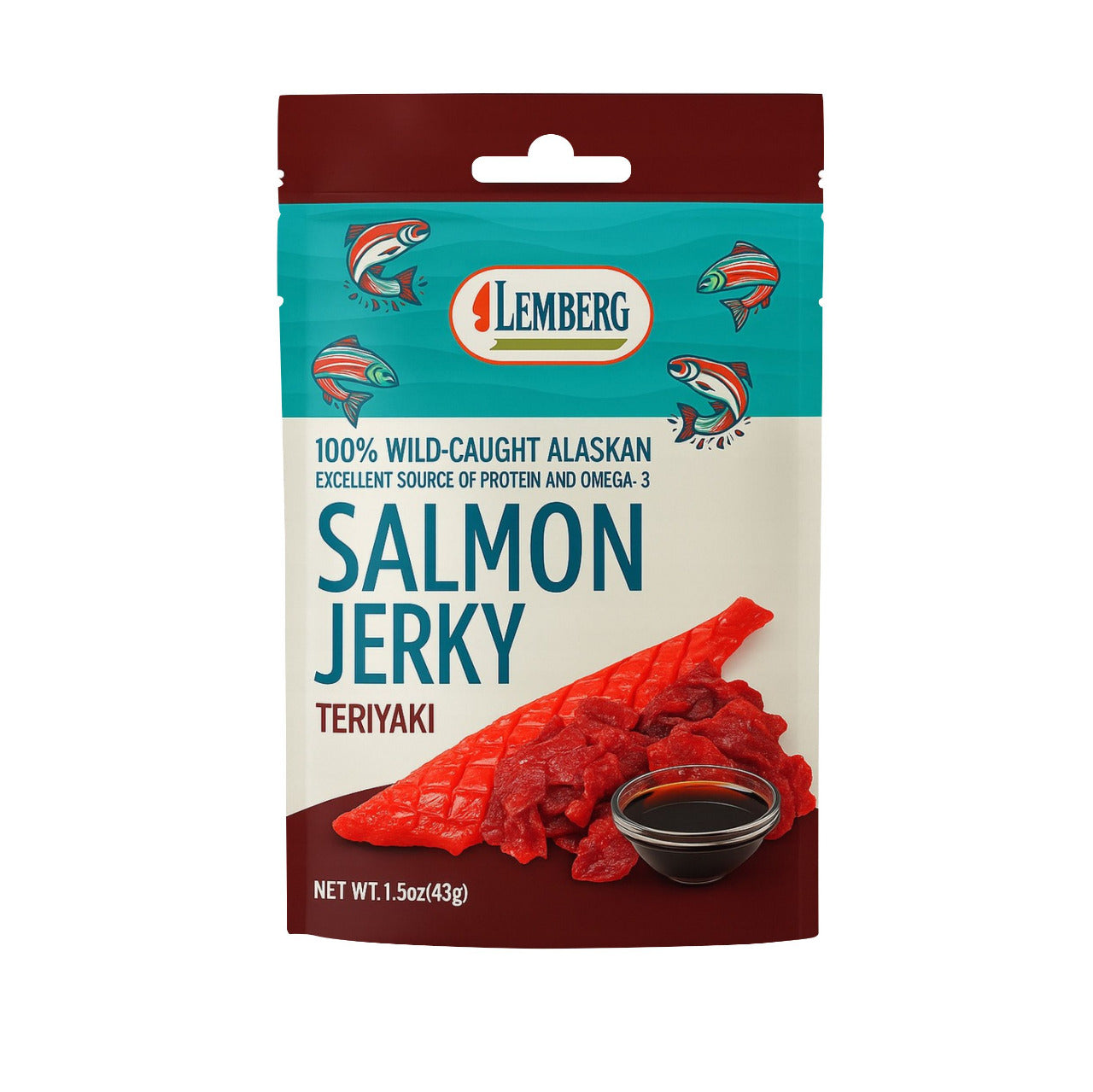 Kawałki czerwonego łososia w sosie teriyaki, 42 g