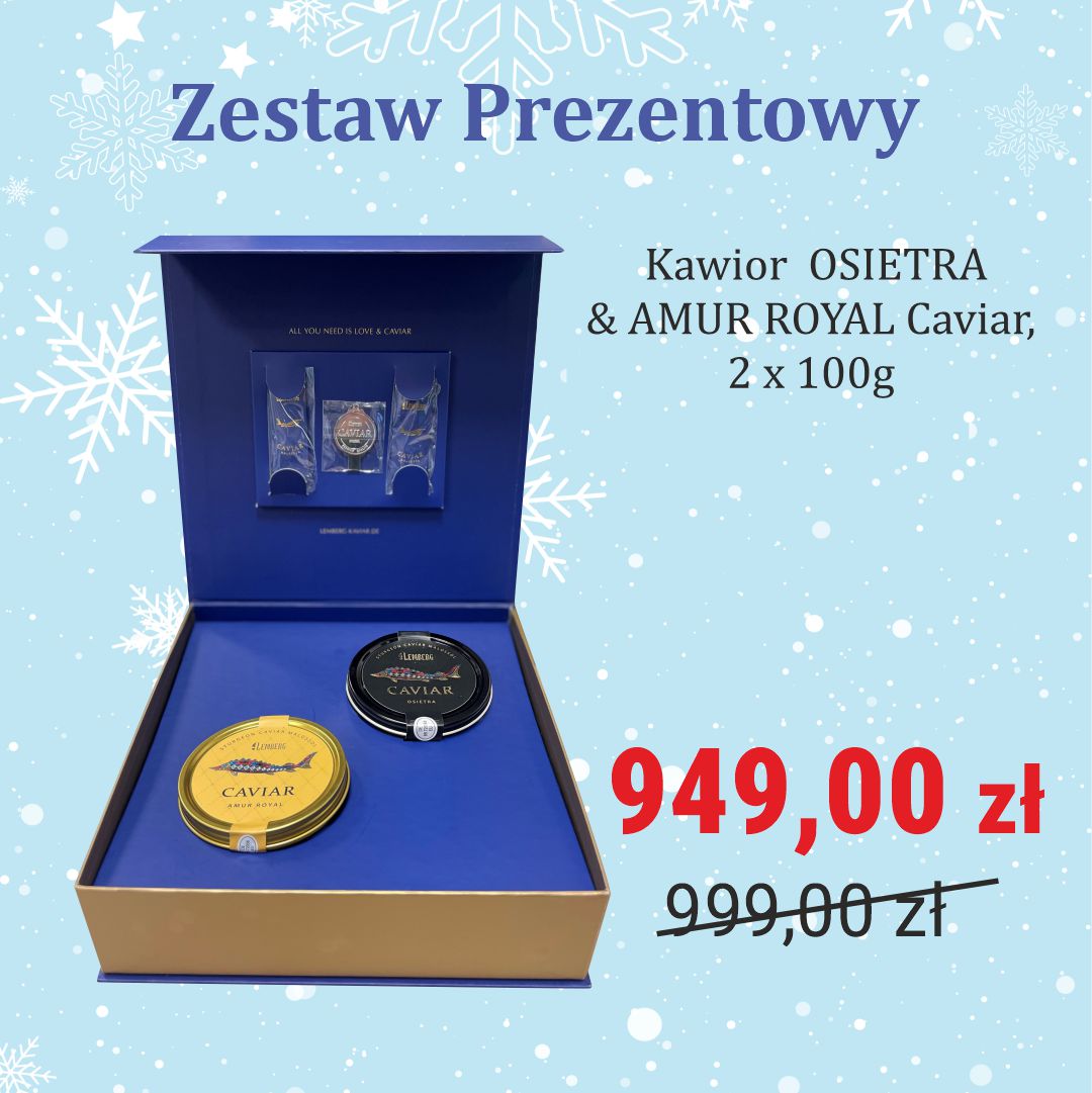 Zestaw Prezentowy Kawior z jesiotra OSIETRA & AMUR ROYAL Caviar, 2 x 100g