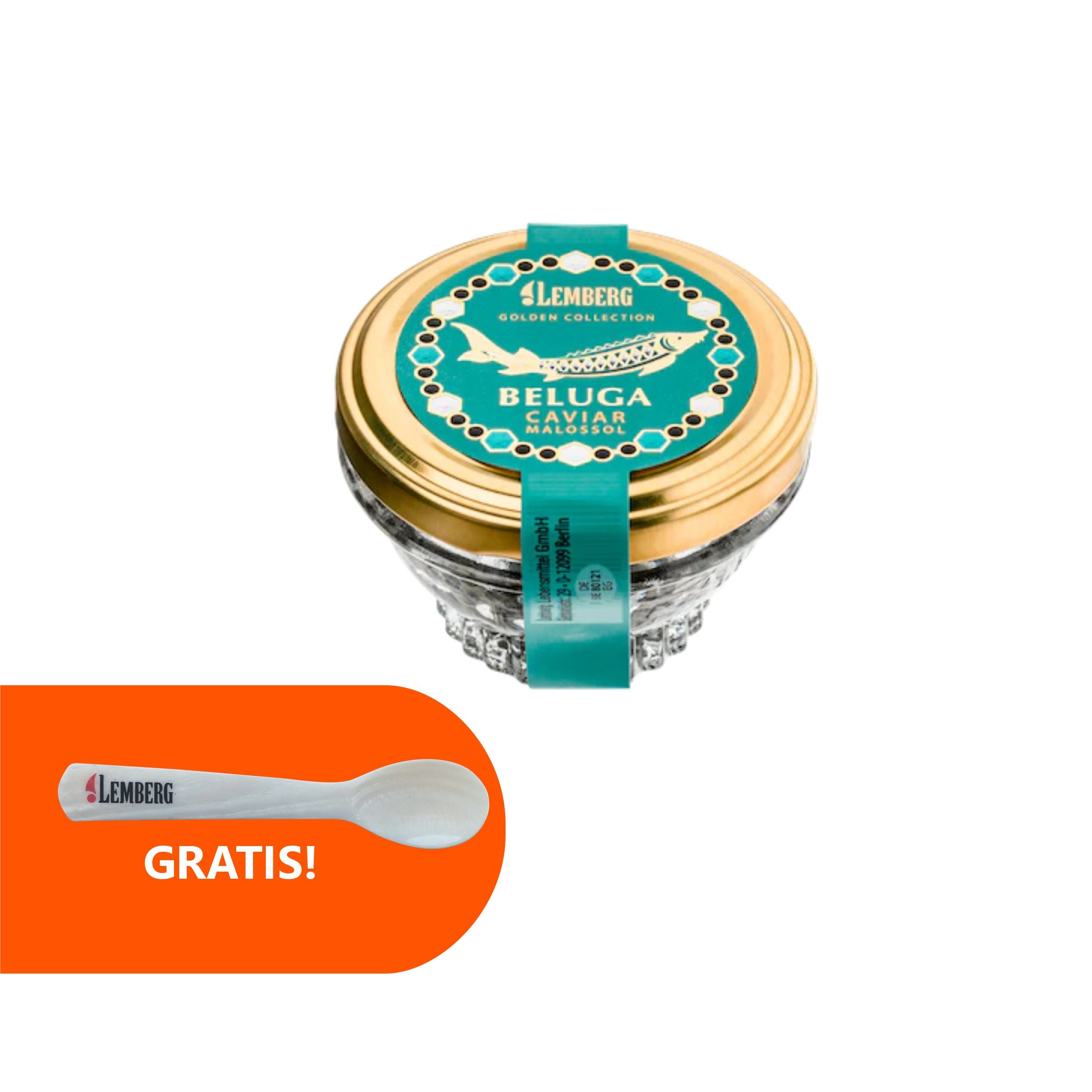 Kawior z jesiotra bieługa 50g + łyżeczka z masy perłowej Gratis