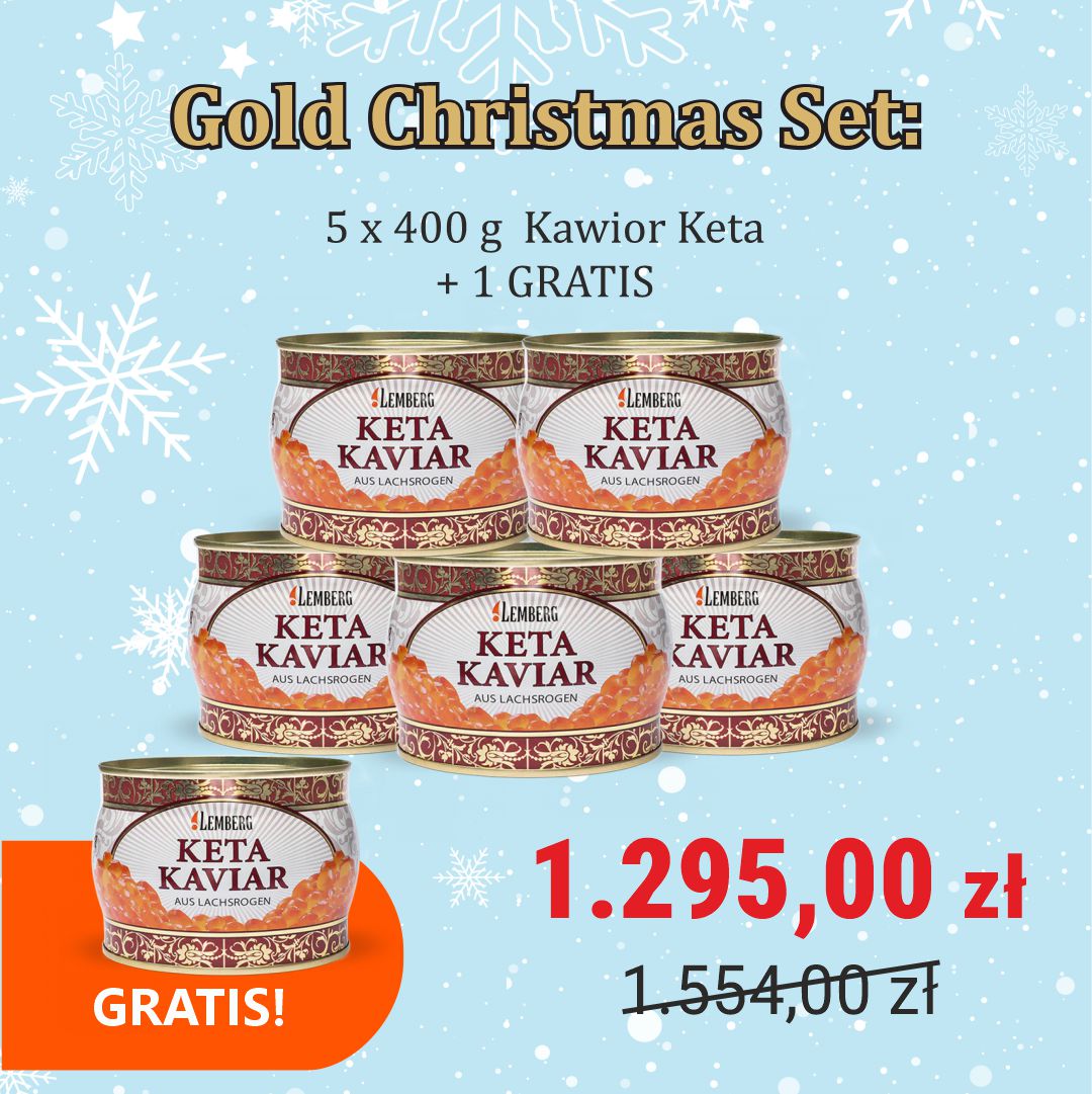 Gold Christmas Set - Kawior z łososia Keta 5 x 400 g + 1 GRATIS