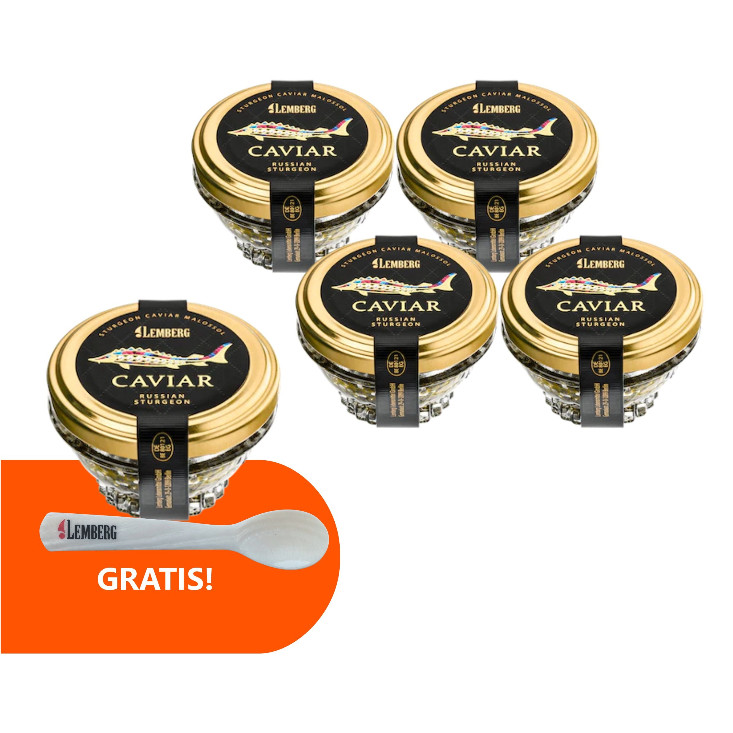 Kawior z jesiotra OSIETRA 50g x 4 + 1 Gratis + łyżeczka z masy perłowej Gratis