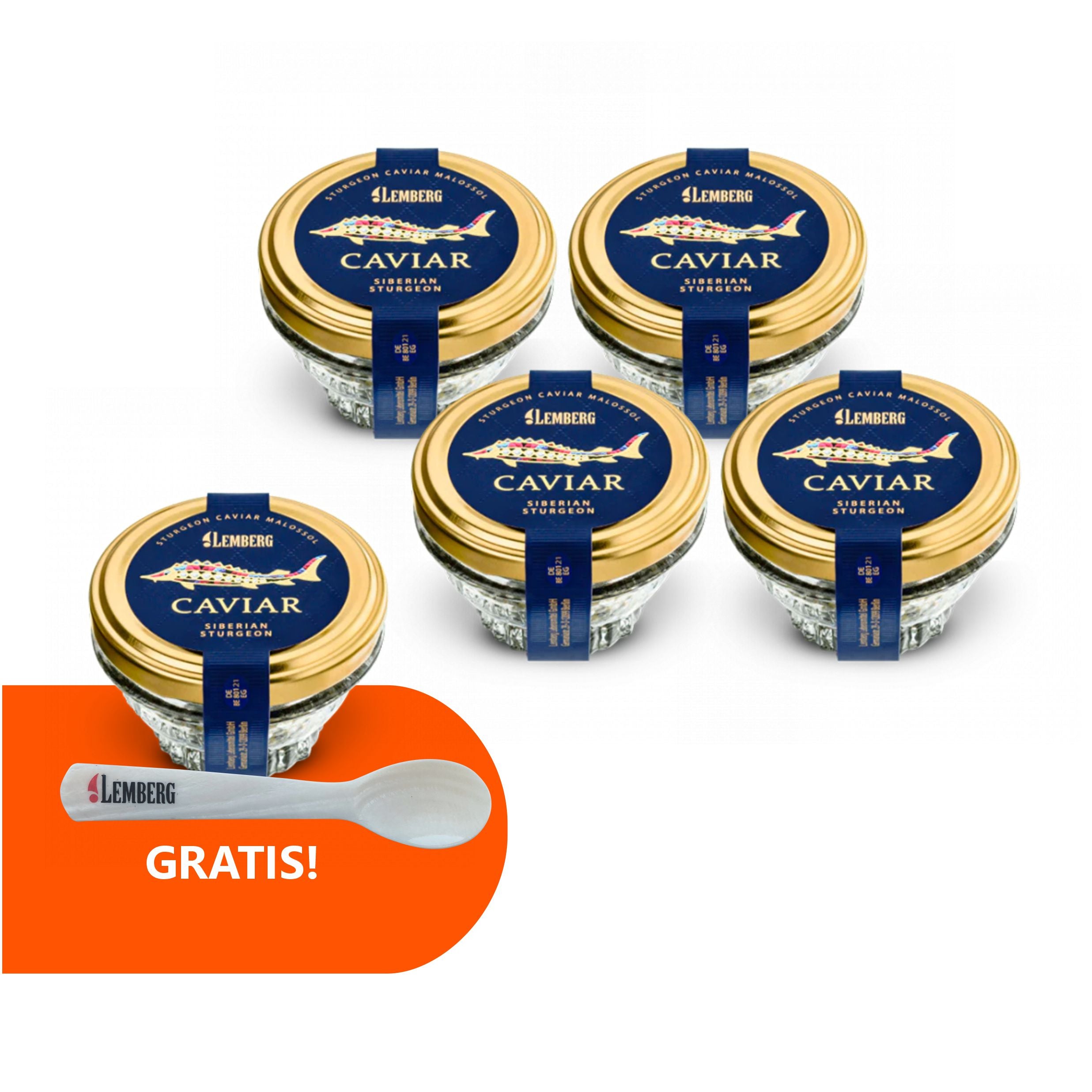 Kawior z jesiotra Siberian Caviar 50g x 4 + 1 Gratis + łyżeczka z masy perłowej Gratis