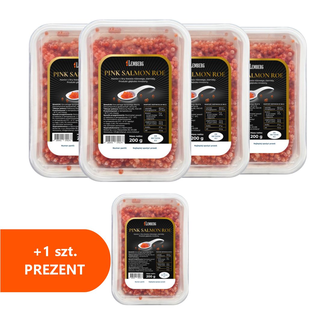 Zestaw Kawioru z dzikiego łososia gorbusza mrożony, 4+1 x 200g