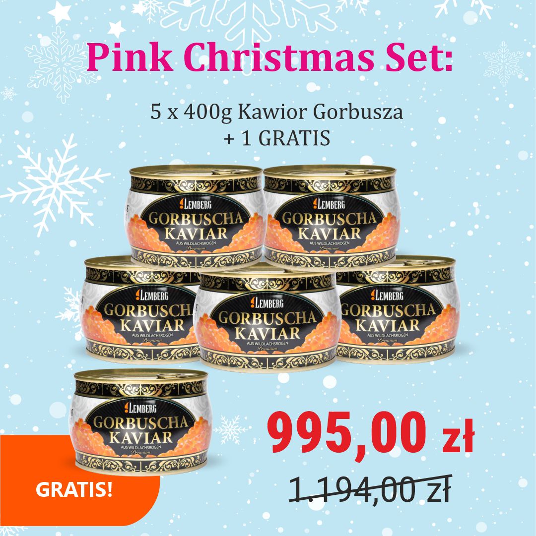 Pink Christmas Set - Kawior z ikry łososia gorbusza 5 x 400g + 1 GRATIS